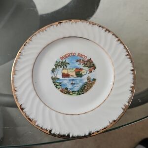 Puerto Rico Souvenir Plate with Gold Trim